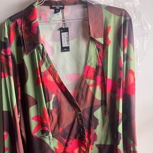 Floral Button-Up Two Piece Plus Size Set